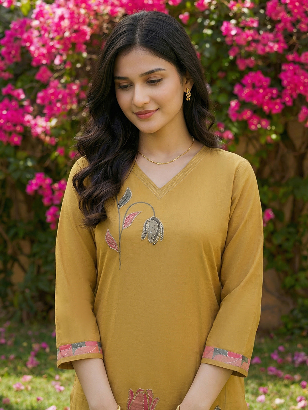 Embroidered Cotton Blend Kurta With Pant &amp; Dupatta
