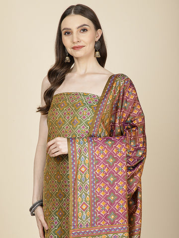 Patola Printed Cotton Unstitched Suit Piece With Dupatta