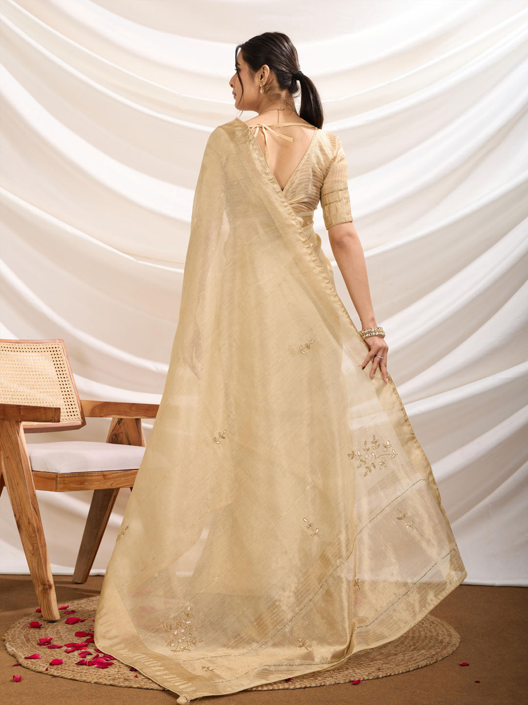 Embroidered Linen Blend Saree