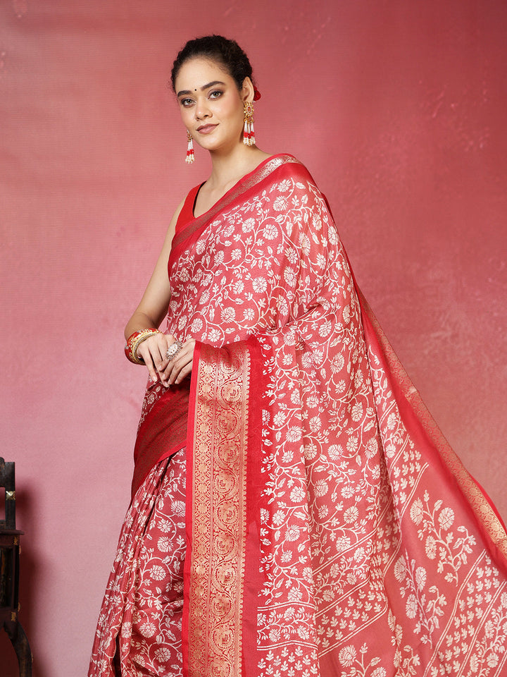 Floral Printed Art Silk Saree