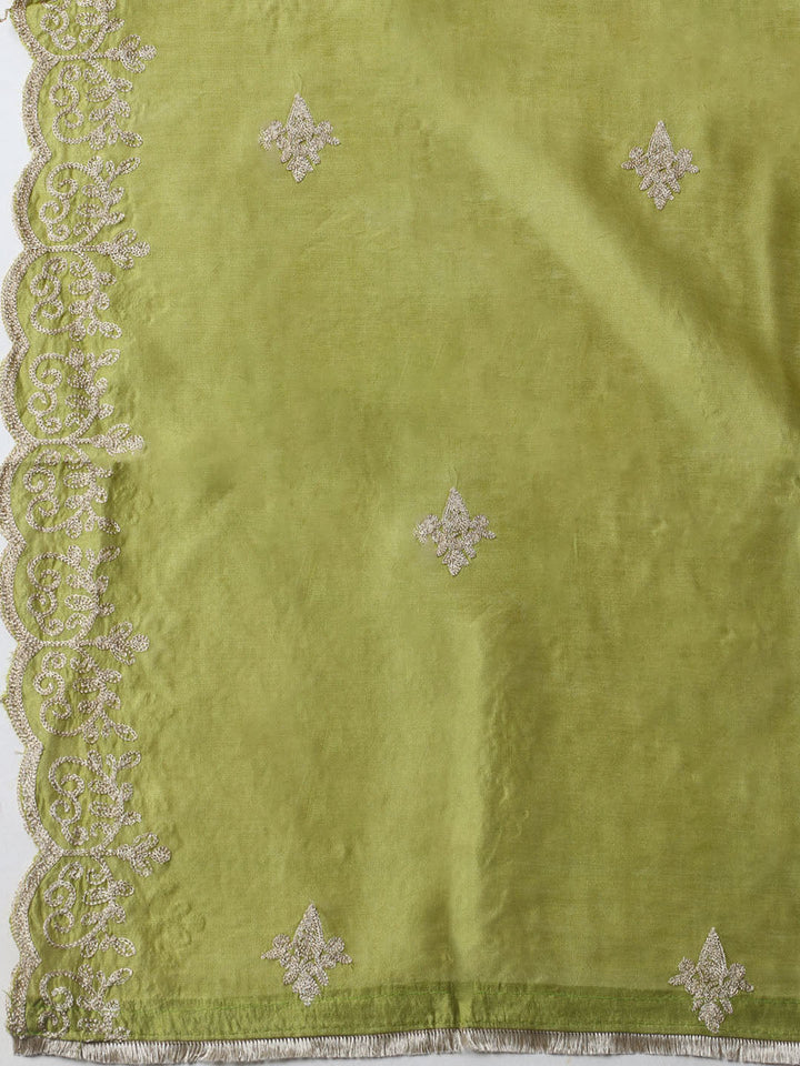Embroidered Tissue Unstitched Kurta With Pant &amp; Dupatta