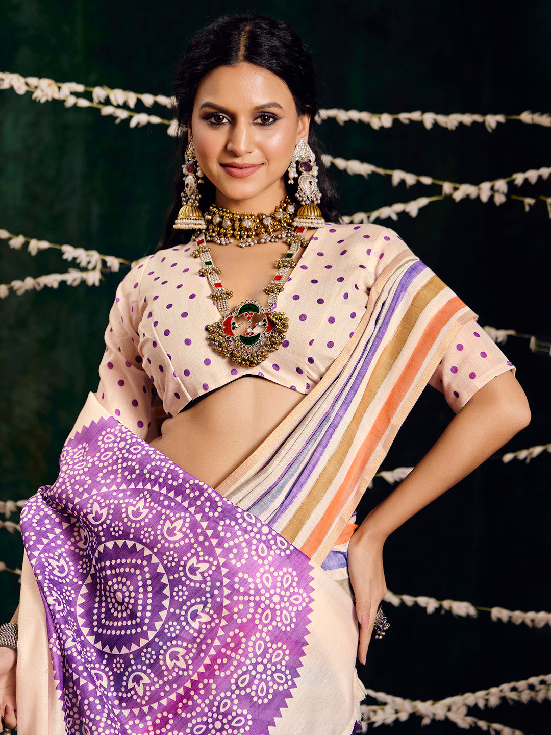 Check Printed Chanderi Saree