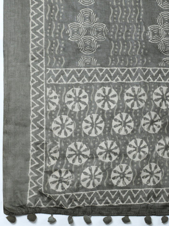Printed Cotton Blend Unstitched Suit With Pant &amp; Dupatta