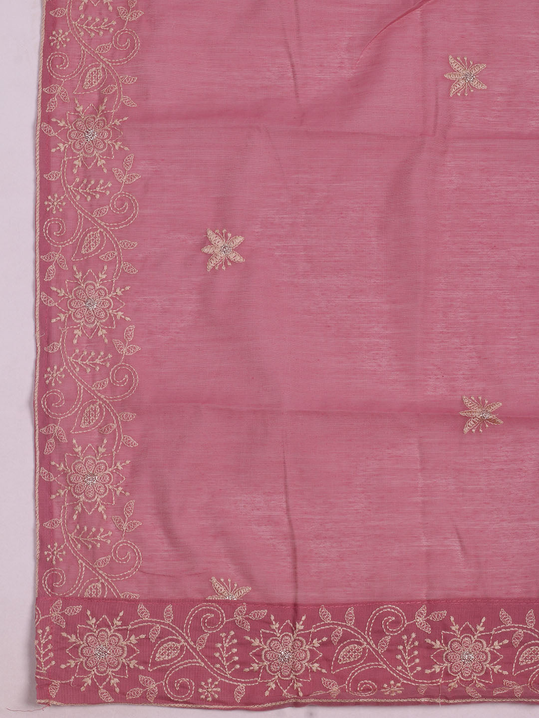 Embroidered Chanderi Unstitched Suits Casual Suit With Pant &amp; Dupatta