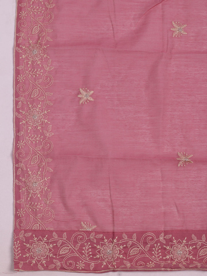 Embroidered Chanderi Unstitched Suits Casual Suit With Pant &amp; Dupatta