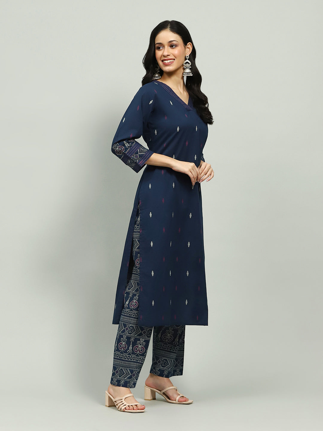 Plain Cotton Blend Kurta With Pants