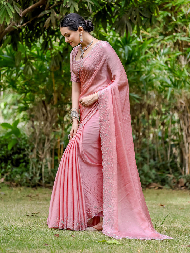 Cutdana Embroidered Chinon Saree