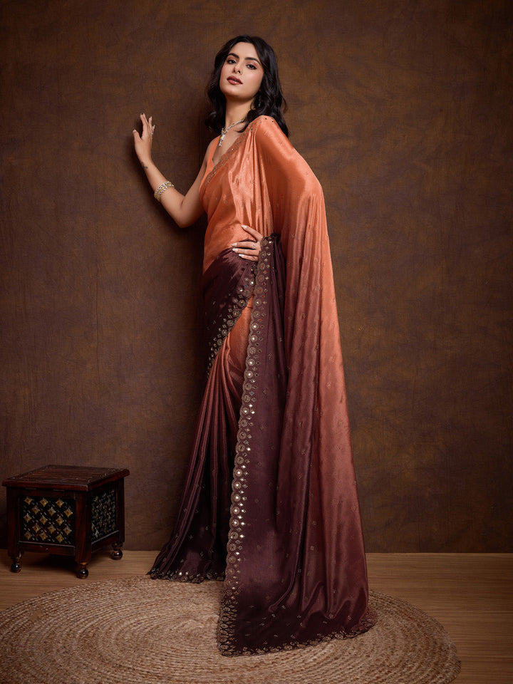 Embroidered Chinon Saree