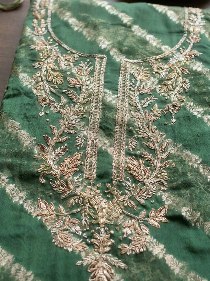 Embroidered Chanderi Unstitched Suit With Pant &amp; Dupatta