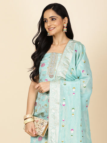 Floral Printed Tissue Unstitched Suit Piece With Dupatta