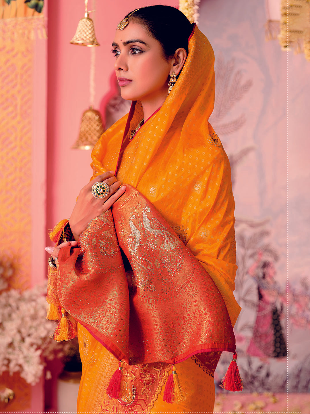 Woven Border Booti Art Silk Saree