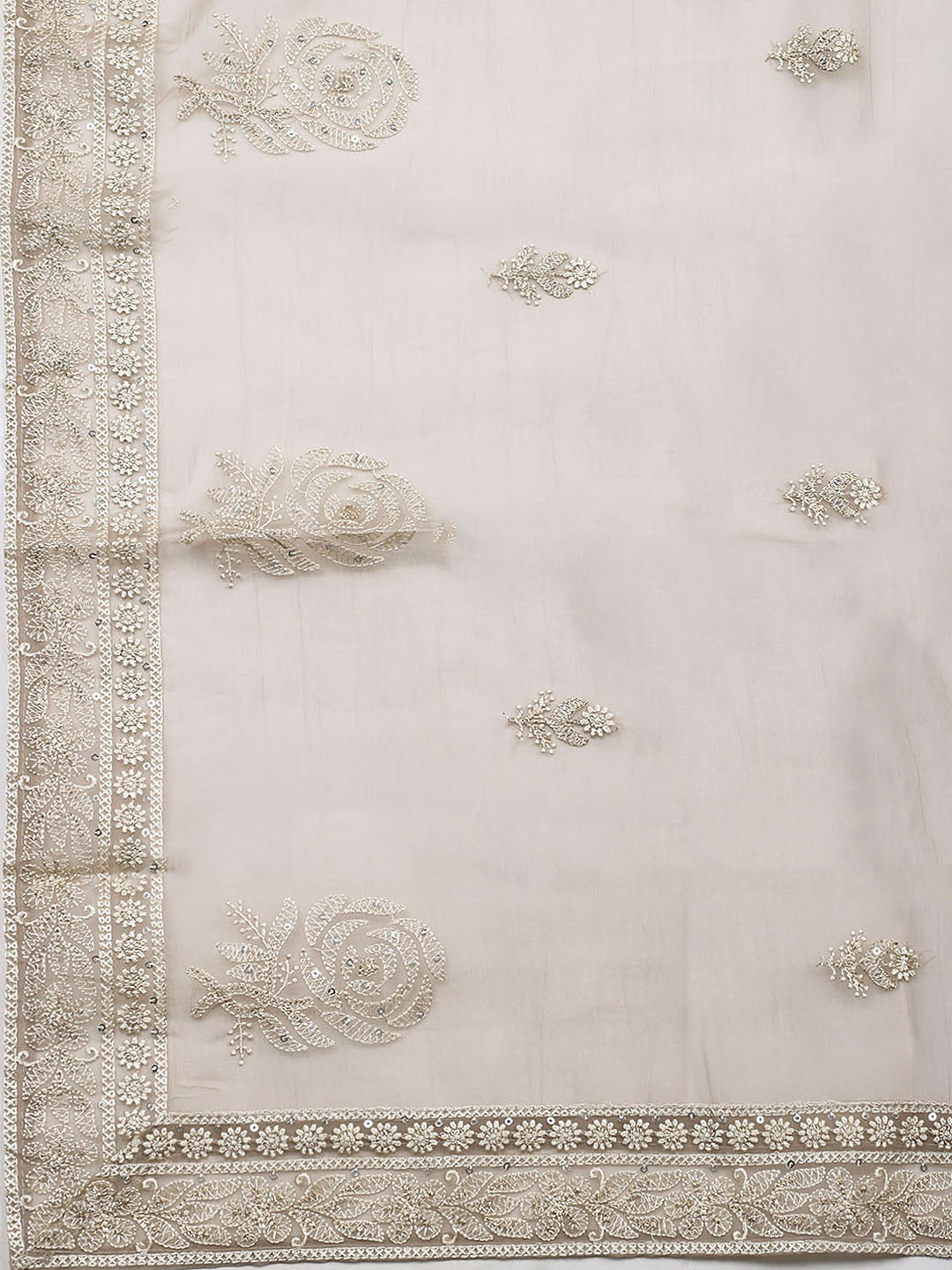 Embroidered Organza Unstitched Suit With Pant &amp; Dupatta