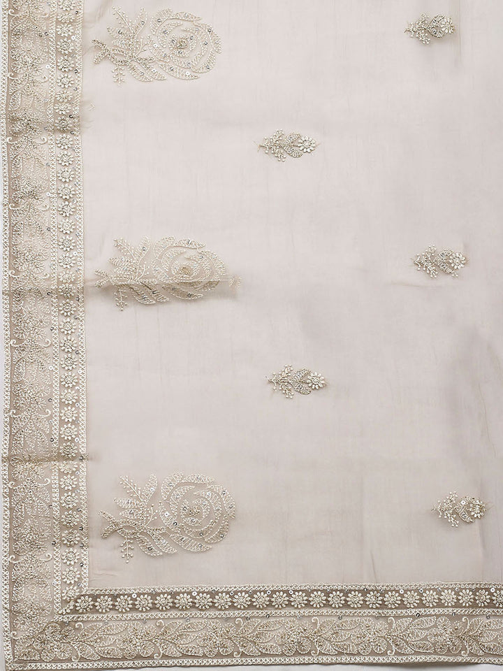 Embroidered Organza Unstitched Suit With Pant &amp; Dupatta