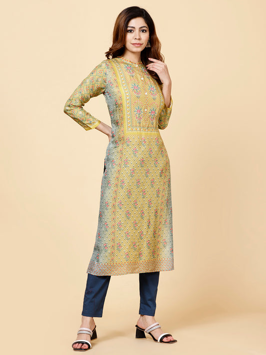 Floral Printed Muslin Kurta