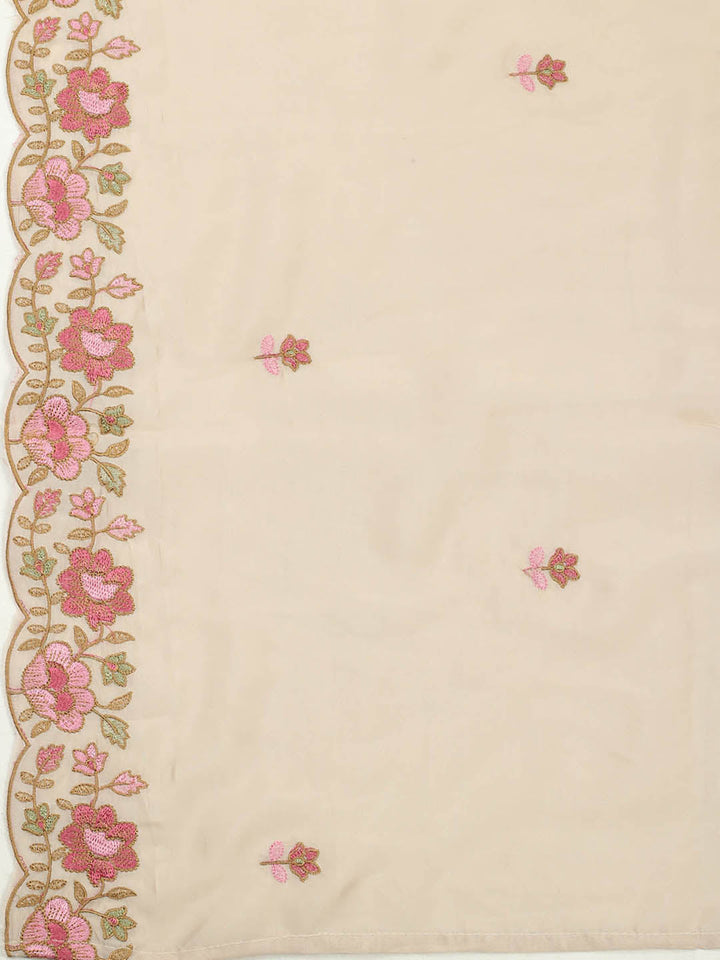 Embroidered Chanderi Unstitched Suit With Pant &amp; Dupatta
