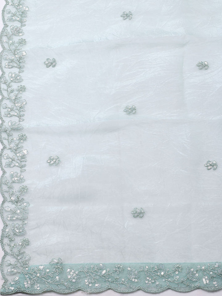 Embroidered Organza Unstitched Suit With Pant &amp; Dupatta
