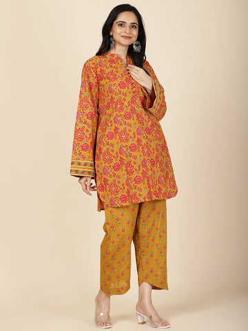 Floral Printed Cotton Kurti With Pants