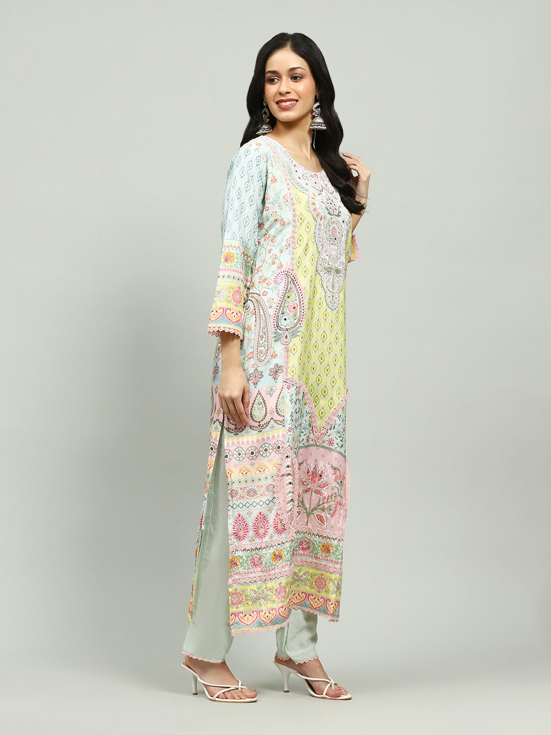 Printed Cotton Blend Kurta With Pants & Dupatta
