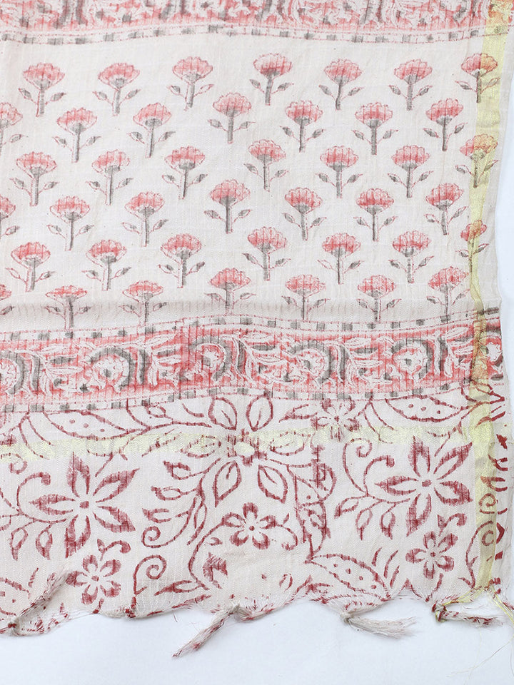 Printed Cotton Blend Unstitched Suit With Pant &amp; Dupatta