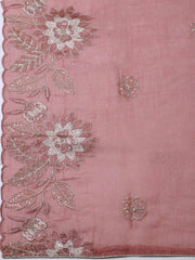 Embroidered Tissue Brown Unstitched Suit With Pant & Dupatta