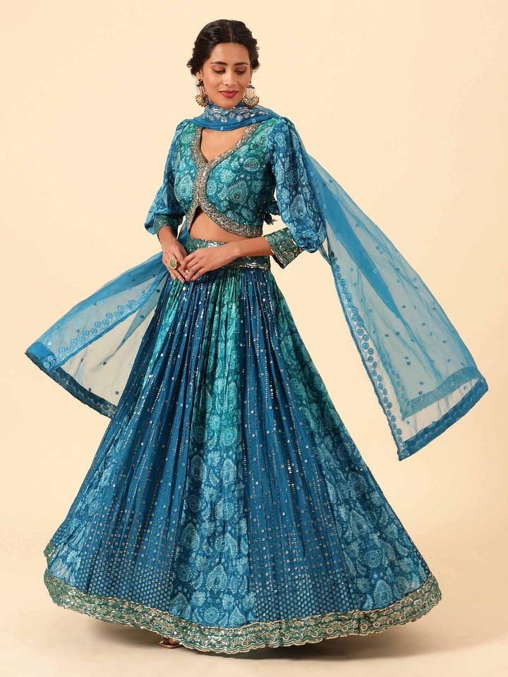 Sequin Embroidered Crepe Choli With Lehenga &amp; Dupatta