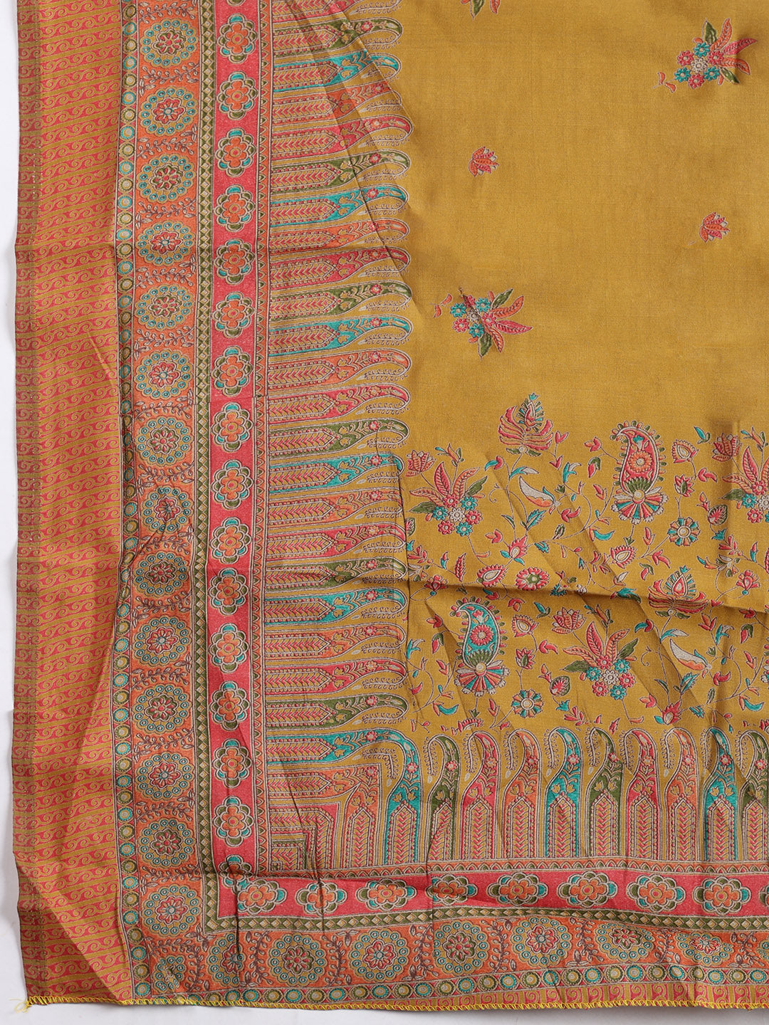 Printed Cotton Blend Unstitched Suit With Pant &amp; Dupatta