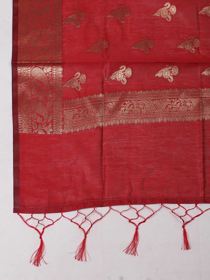 Woven Design Chanderi Unstitched Suit With Pant &amp; Dupatta