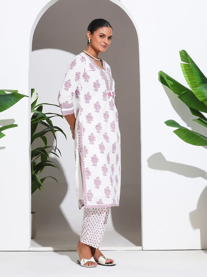 Printed Cotton Blend Kurta With Pant &amp; Dupatta