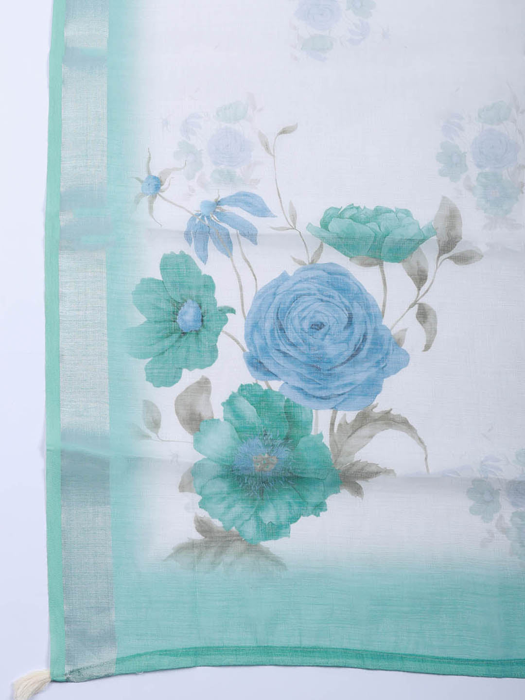 Printed Linen Blend Unstitched Suit With Pant &amp; Dupatta