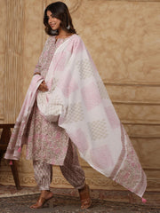 Printed Cotton Kurta With Pants & Dupatta