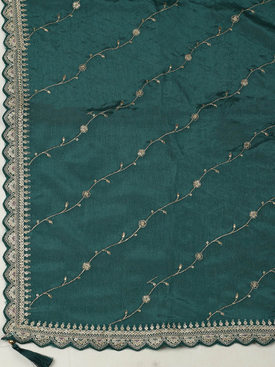 Embroidered Chinon Unstitched Suit With Pant &amp; Dupatta