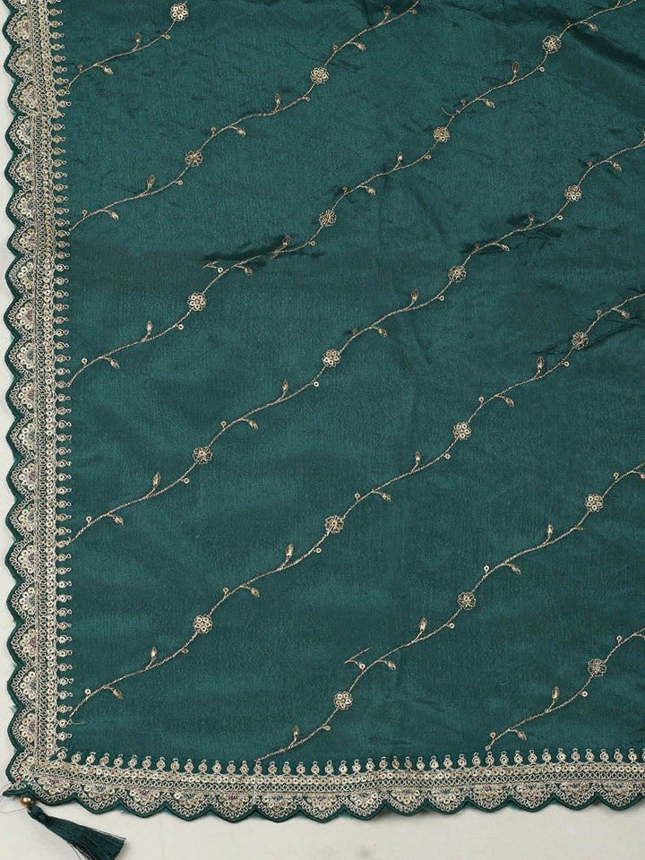 Embroidered Chinon Unstitched Suit With Pant &amp; Dupatta