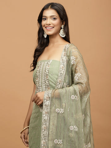 Neck Embroidered Organza Unstitched Suit Piece With Dupatta