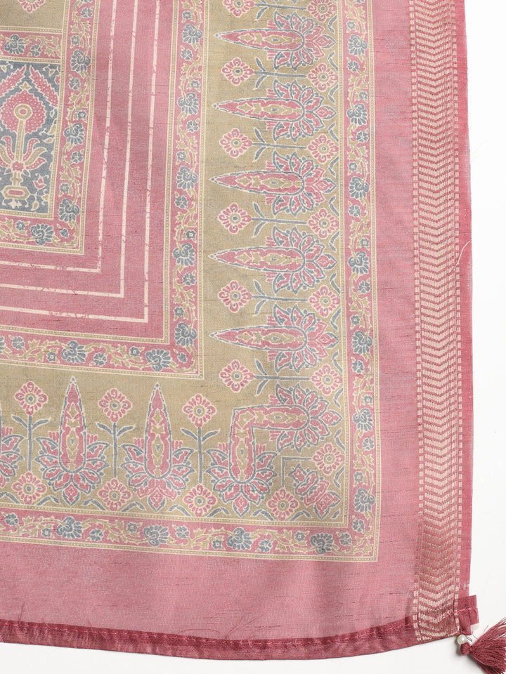 Neck Embroidered Chanderi Unstitched Suit With Dupatta