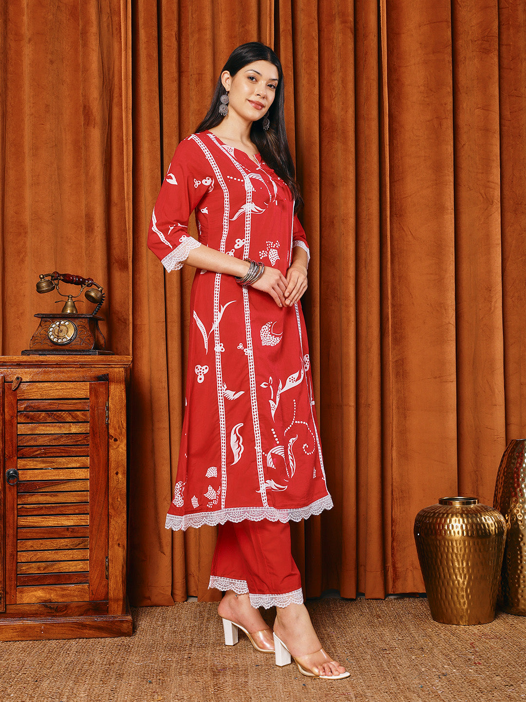 Printed Cotton Blend Kurta With Pants & Dupatta