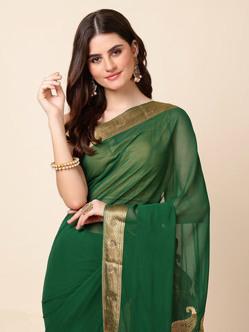 Plain Zari Border Woven Saree