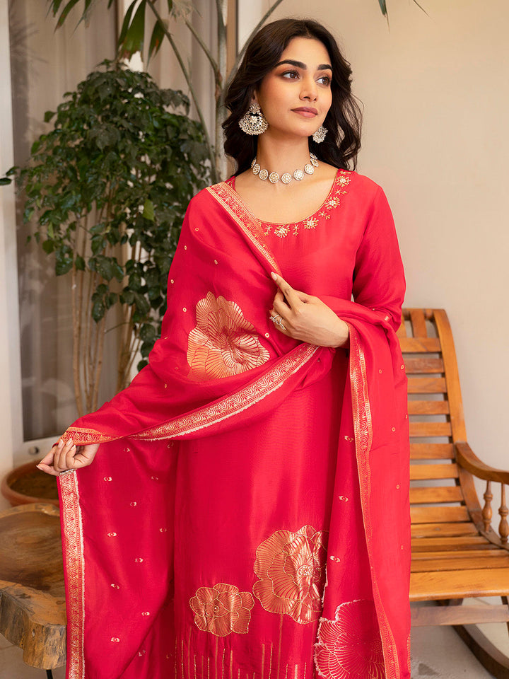 Woven Design Silk Kurta With Pant &amp; Dupatta