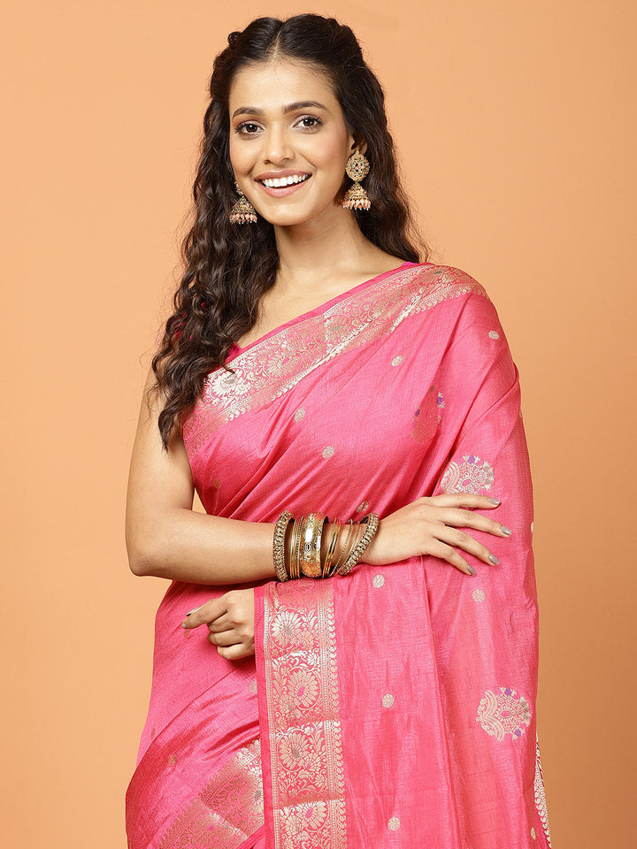 Plain Zari Border Art Silk Woven Saree