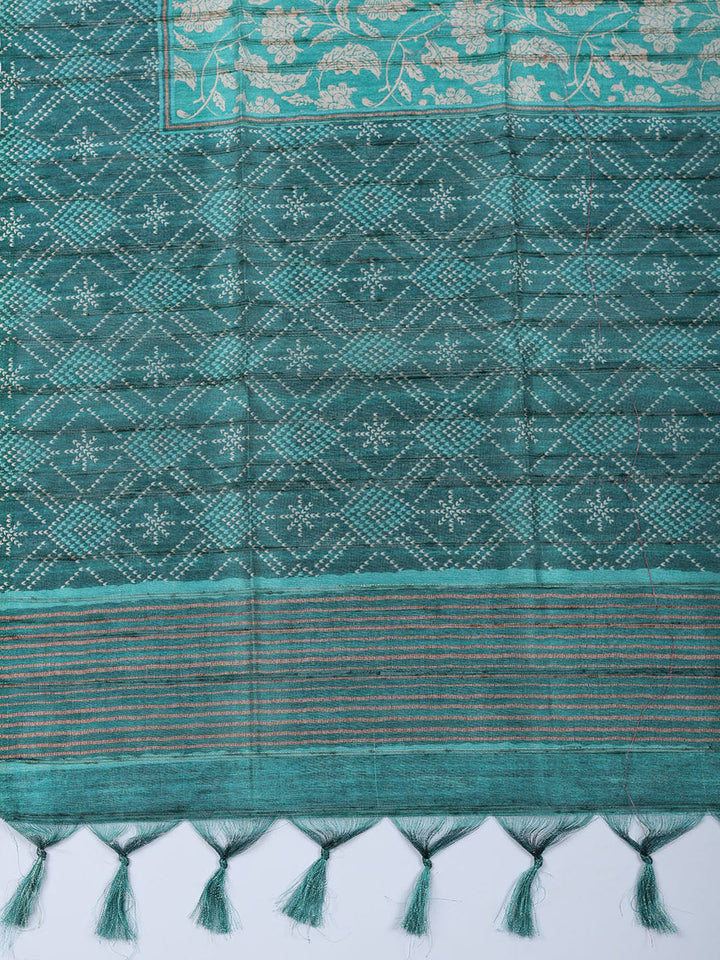 Embroidered Tussar Silk Unstitched Suit With Pant &amp; Dupatta