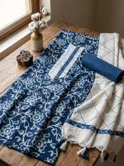 Printed Cotton Blend Unstitched Suit With Pant & Dupatta