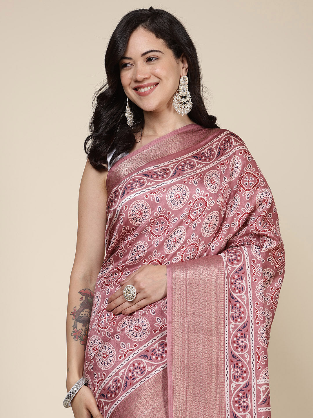 Ajrak Printed Dola Cotton Woven Saree