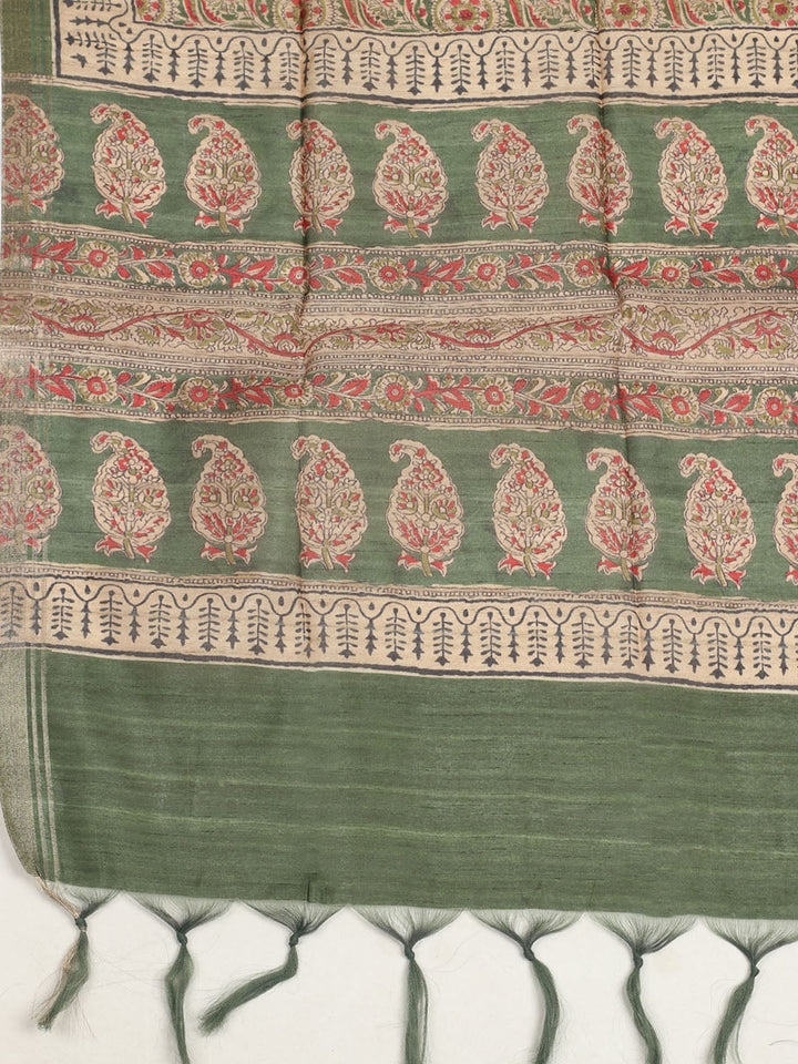 Embroidered Tussar Unstitched Suit With Dupatta