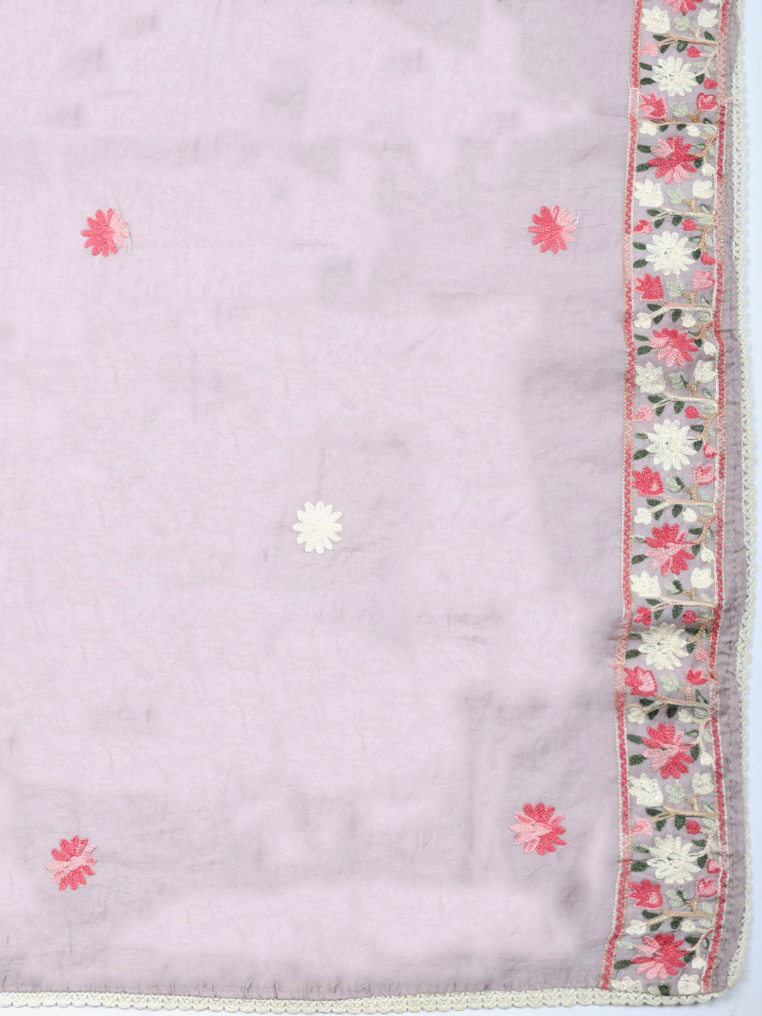 Embroidered Chanderi Unstitched Suit With Pant &amp; Dupatta