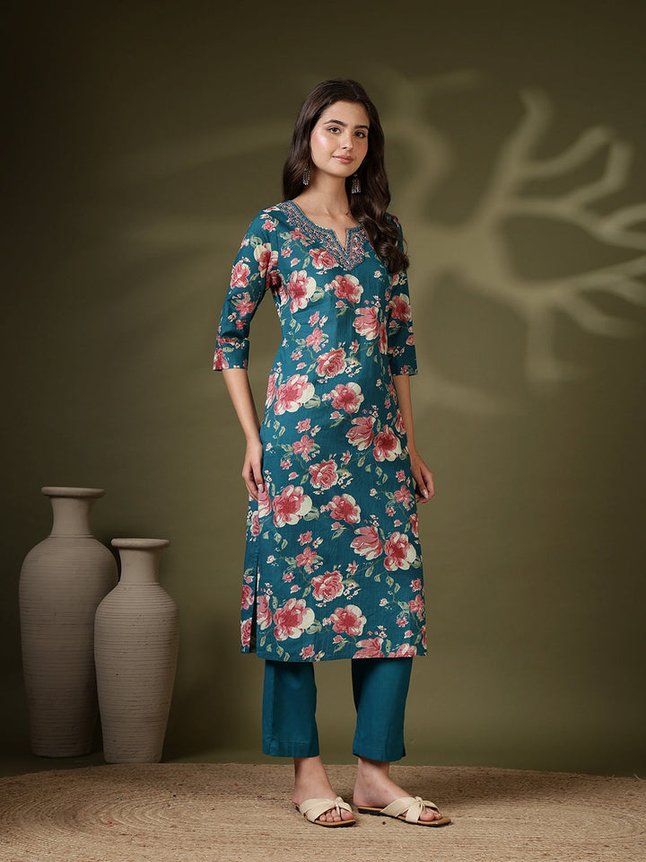 Printed Cotton Blend Kurta With Pant &amp; Dupatta