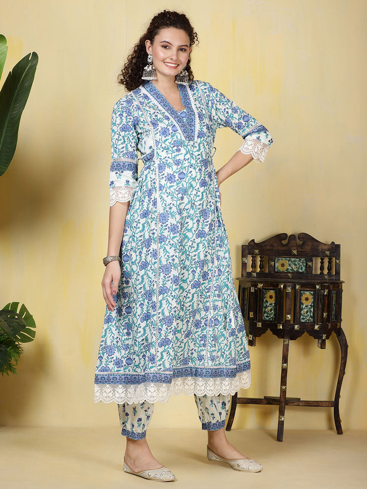 Printed Cotton Blend Kurta With Pants &amp; Dupatta