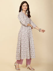 Floral Printed Cotton Anarkali Kurta With Pants