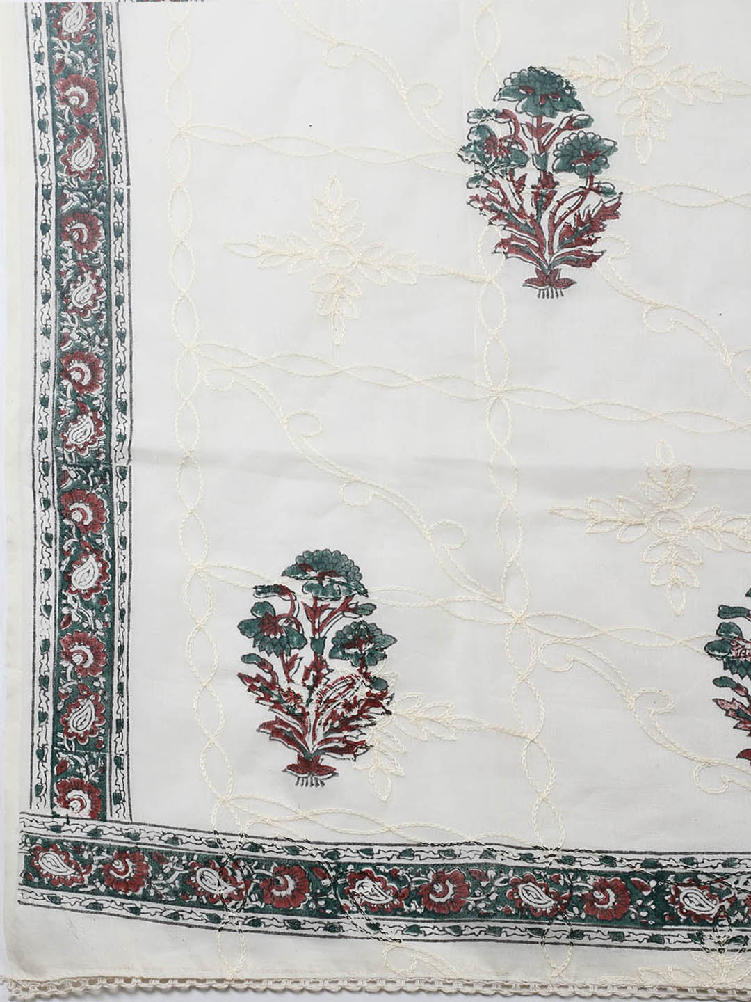 Printed Cotton Blend Unstitched Suit With Pant &amp; Dupatta
