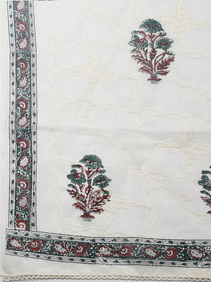 Printed Cotton Blend Unstitched Suit With Pant &amp; Dupatta