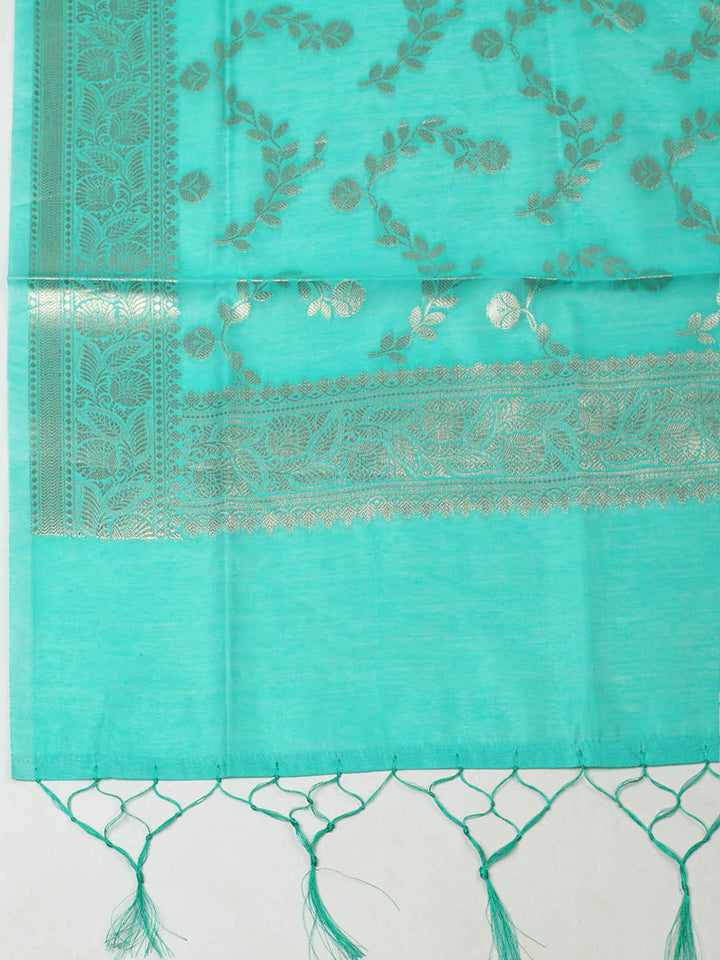 Woven Design Chanderi Unstitched Suit With Pant &amp; Dupatta