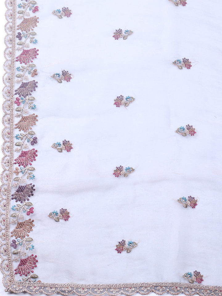 Embroidered Organza Unstitched Suit With Pant &amp; Dupatta